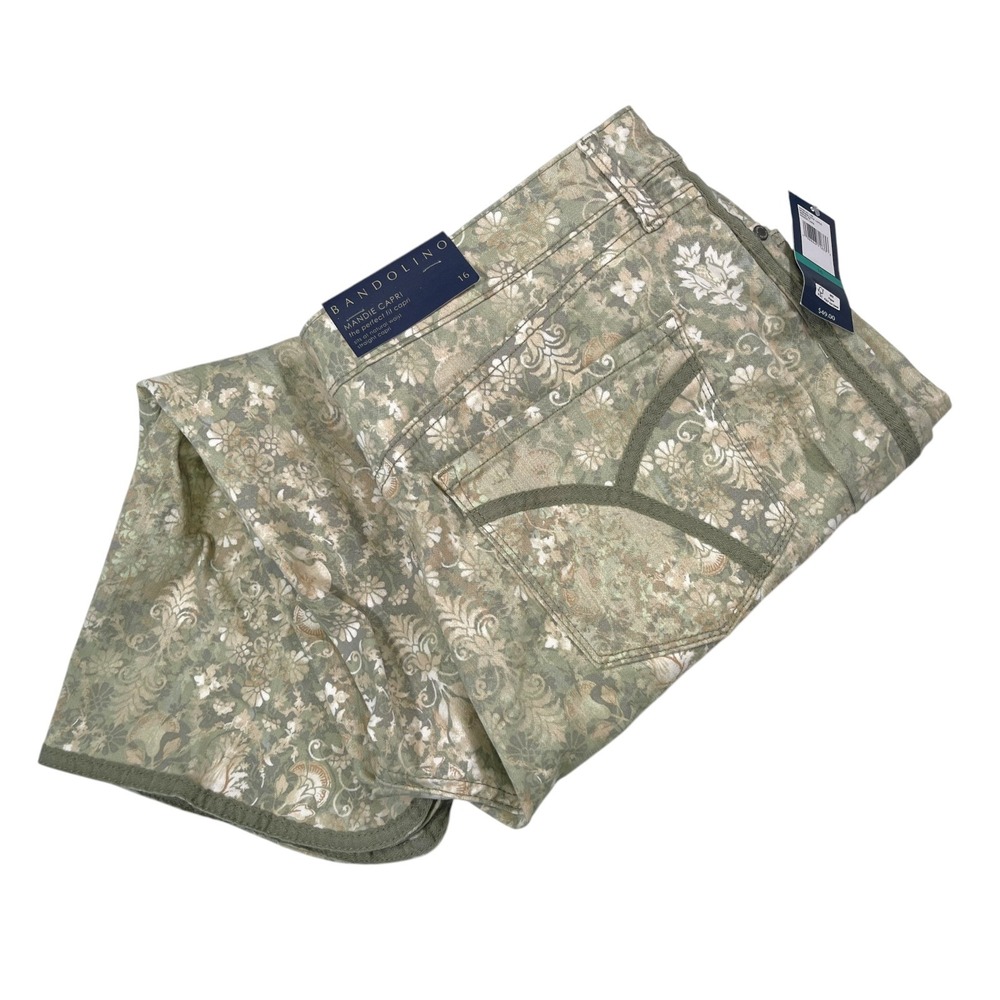 Bandolino 16 Sage Green Mandie Capri Floral Damask Pants Cottagecore Boho